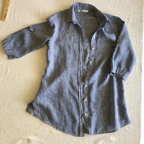 Women's Linen Tunic, Made In Italy, button-down, optional roll-up sleeves - Picture 2 of 11